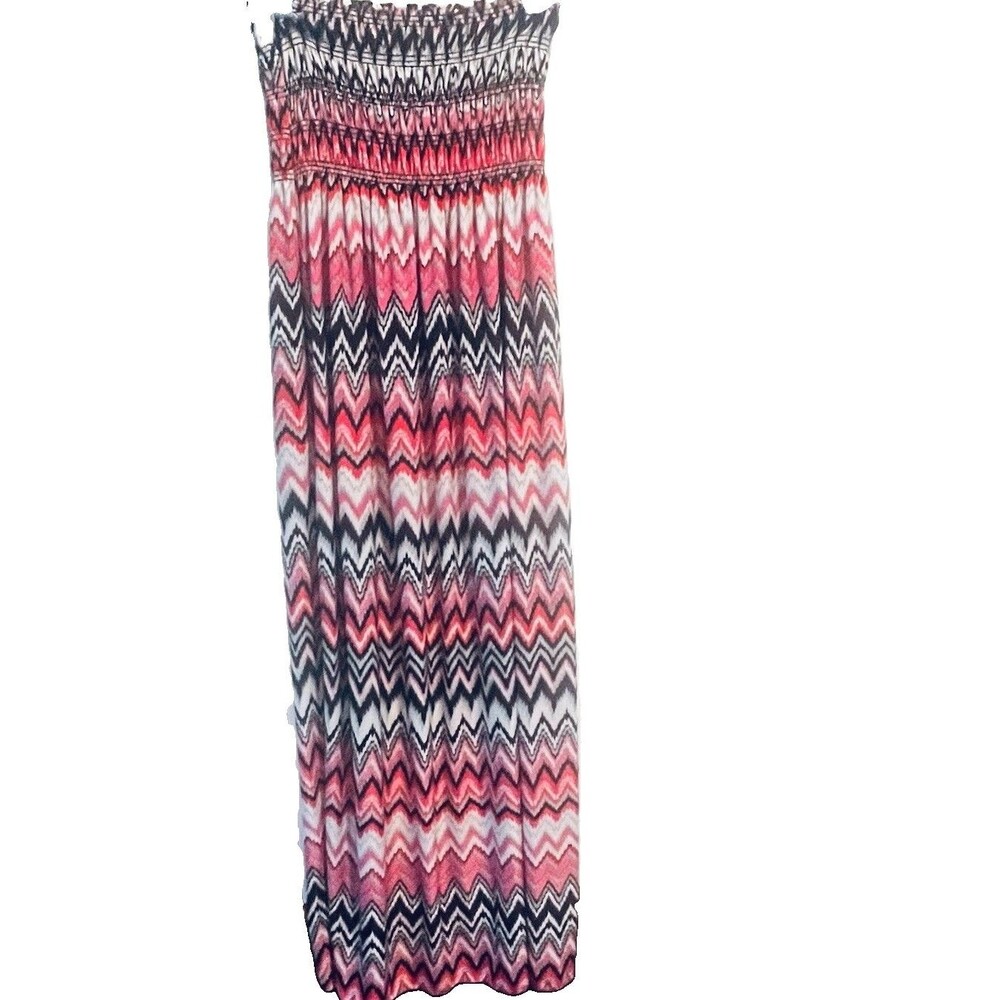 Express Women’s Maxi Dress Strapless Elastic Bandeau Bodice Vibrant Print Small